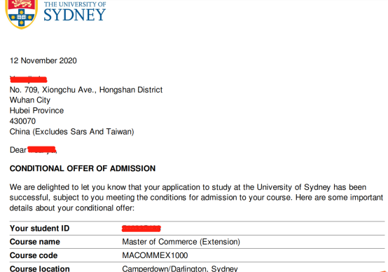 西安申友留学悉尼大学offer速递，雅思7，均分86+，可以的！