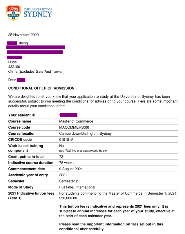 中南大学+悉尼大学，恭喜申友程同学拿下offer
